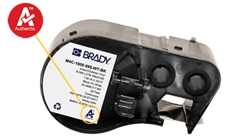 Authentic material logo shown on a cartridge box for the Brady M410 printer.